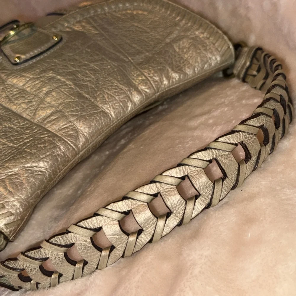 Rare Coach Metallic Whipstitch Leather Convertible Shoulder Bag in Platinum GUC - Picture 9 of 14